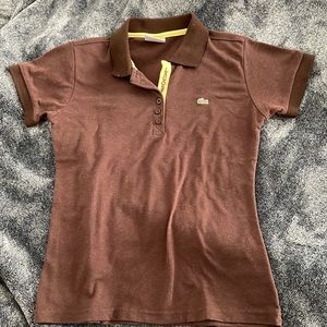 Brown collared top with yellow detail design